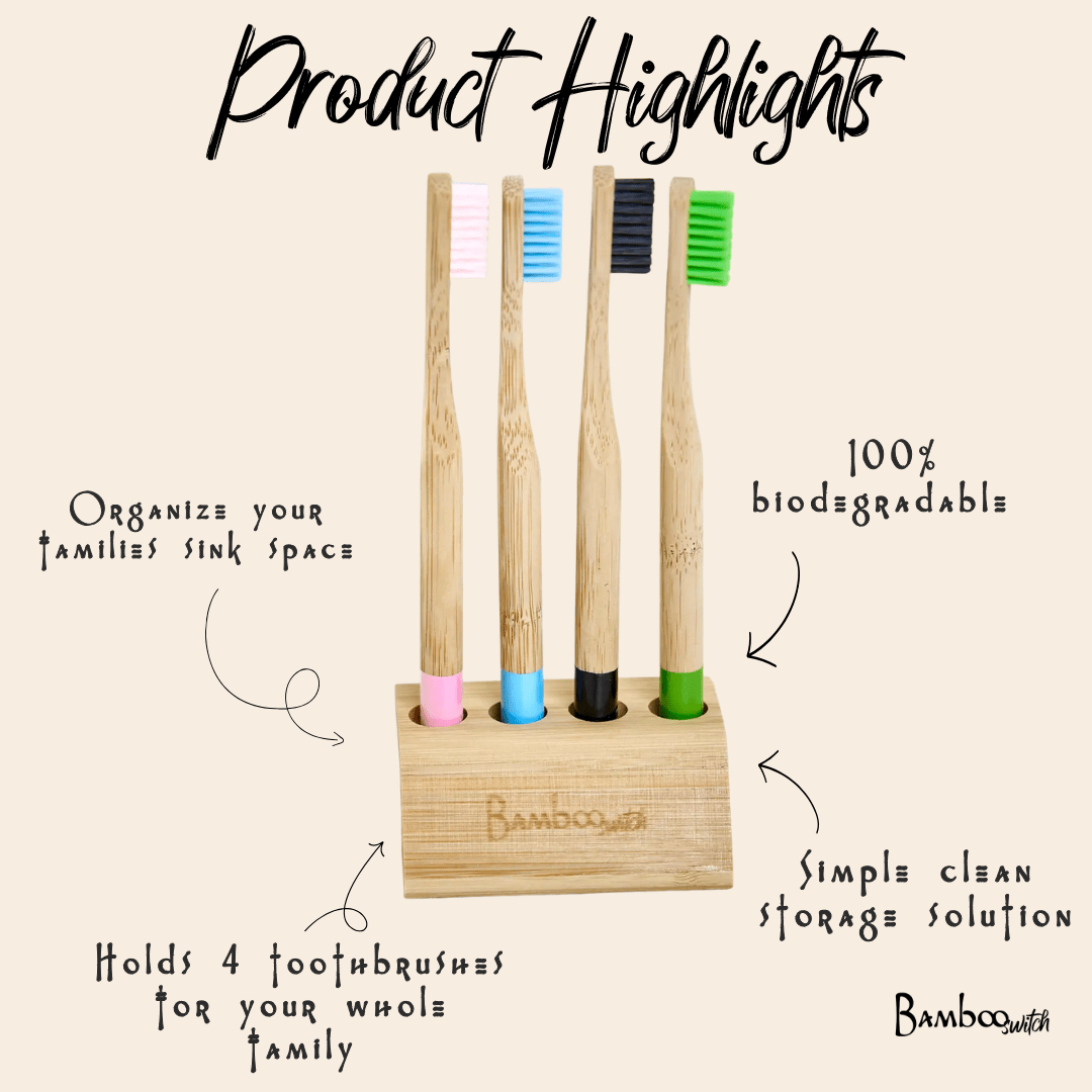 Toothbrush Holder with 4 Slots - Bamboo Switch