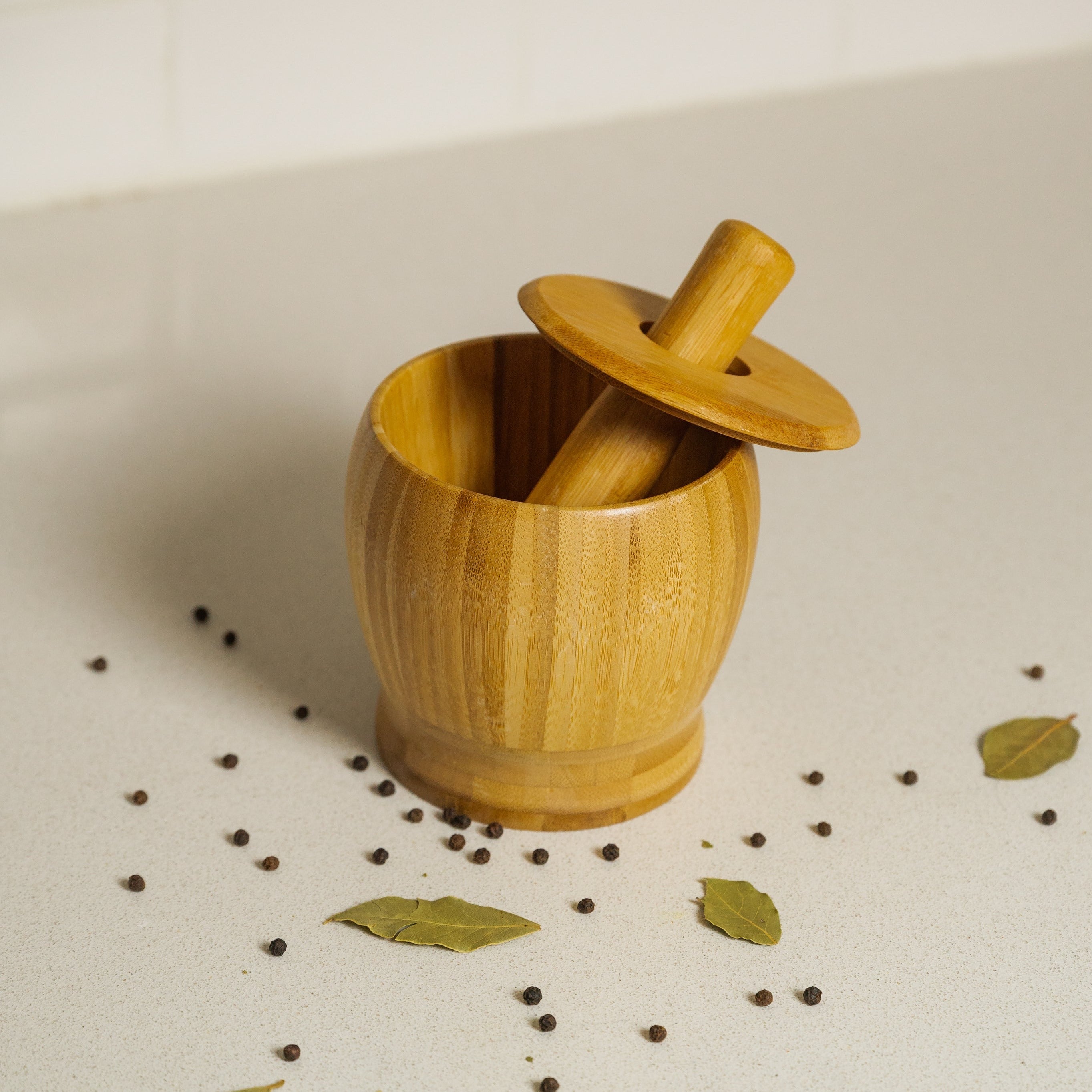 sustainable, zero waste, earth-friendly, plastic-free Bamboo Mortar & Pestle with Lid - Bamboo Switch