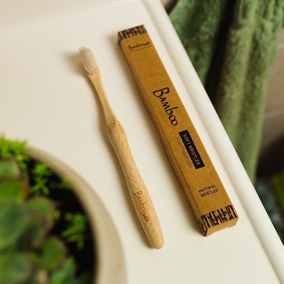 sustainable, zero waste, earth-friendly, plastic-free Bamboo Toothbrush - Compostable Bristle - Bamboo Switch