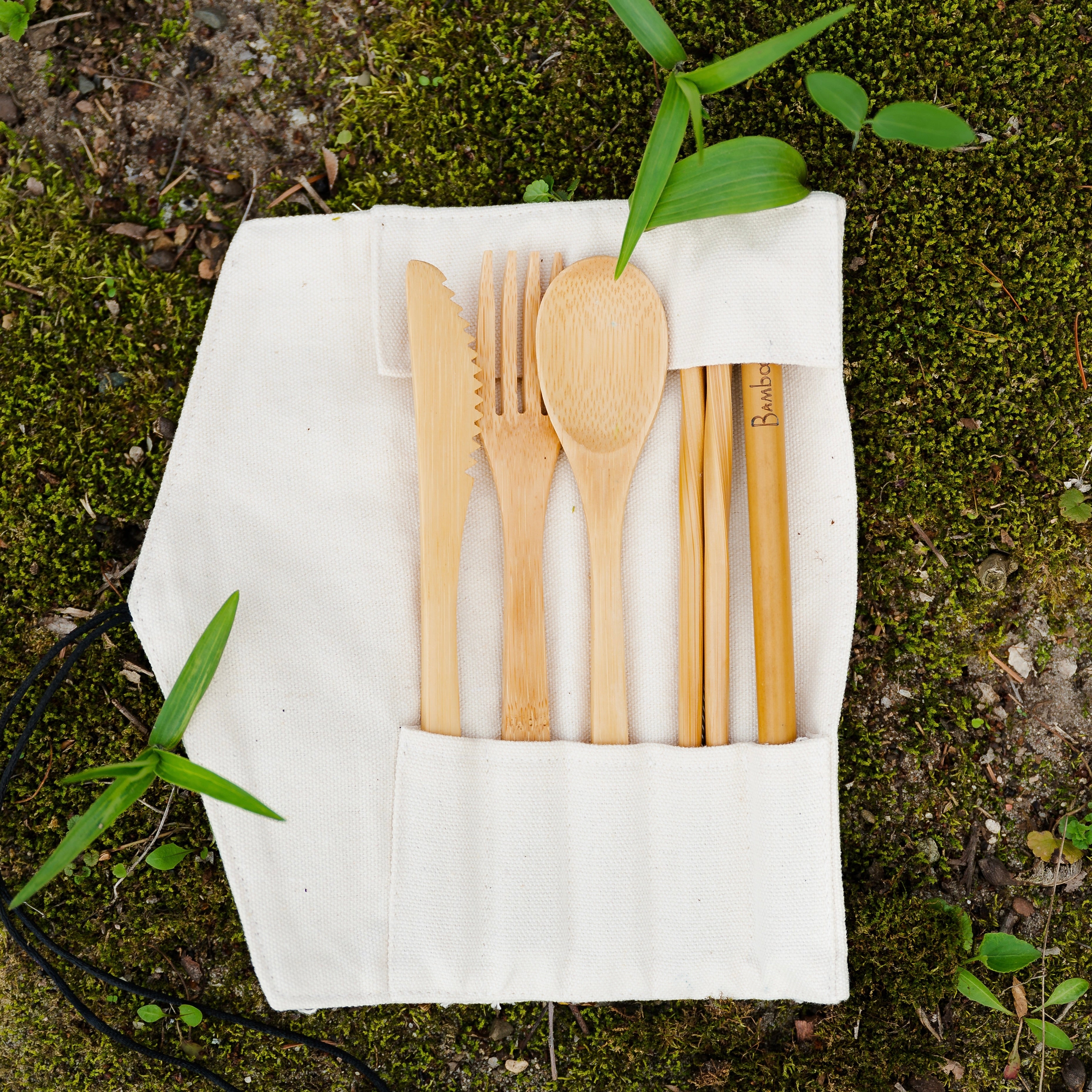 Bamboo Travel Utensil Set - Organic Cotton