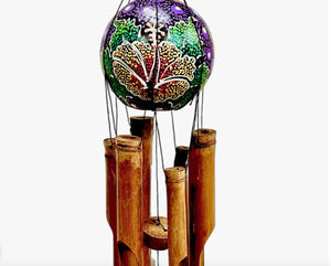 sustainable, zero waste, earth-friendly, plastic-free Bamboo Wind Chime - Painted Coconut Shell - Bamboo Switch