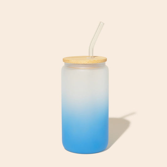 sustainable, zero waste, earth-friendly, plastic-free Glass Can Tumbler with Glass Straw - Bamboo Switch