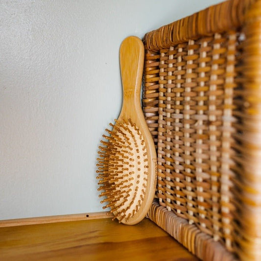 sustainable, zero waste, earth-friendly, plastic-free Rounded Paddle Hairbrush - Bamboo Switch